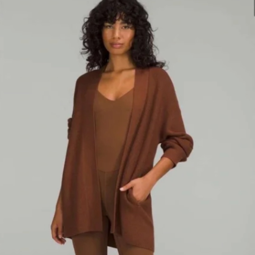 Merino Wool-Blend Rib Long Wrap Sweater